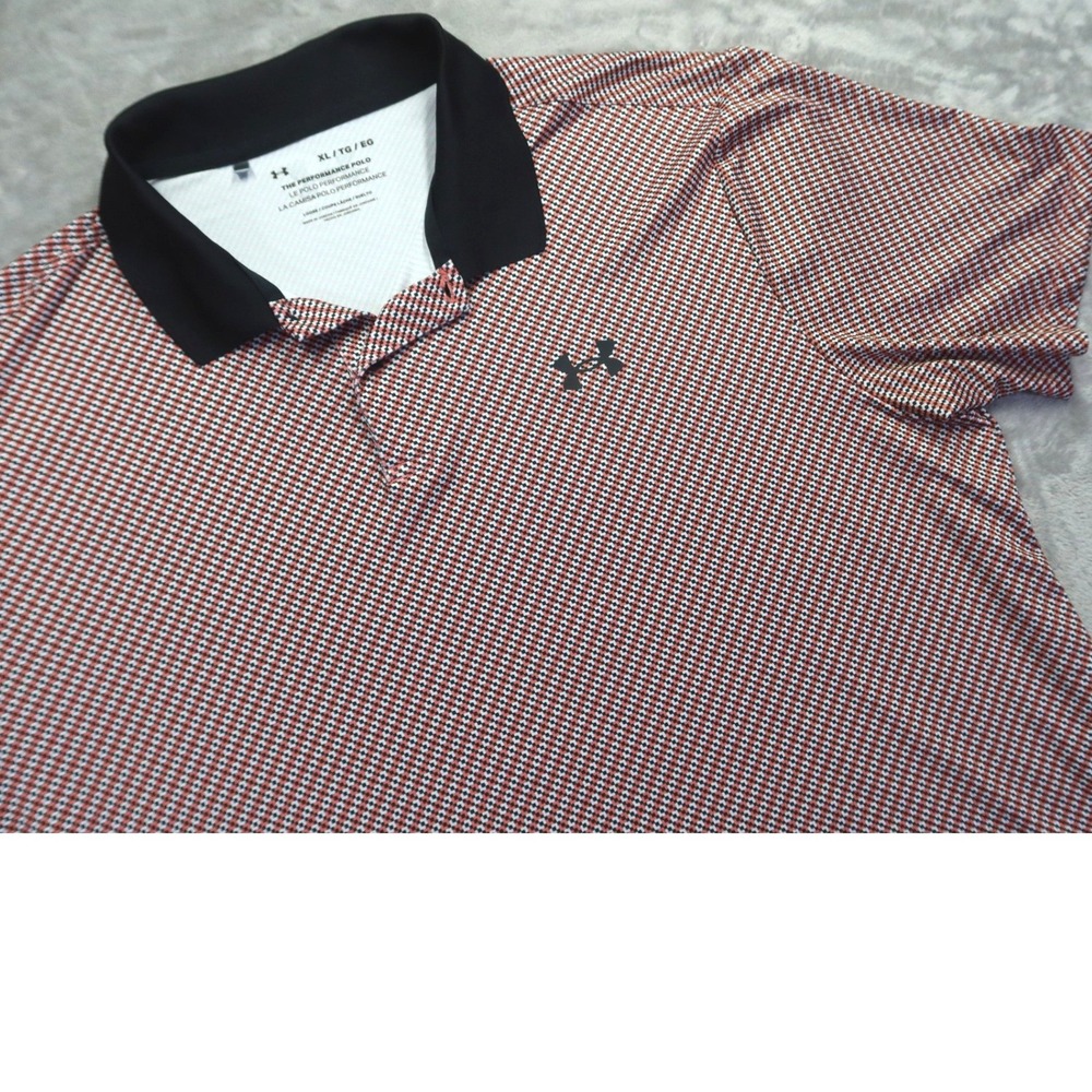 Under Armour Men's XL Performance Polo Shirt Orange Black Houndstooth‎ Loose Fit